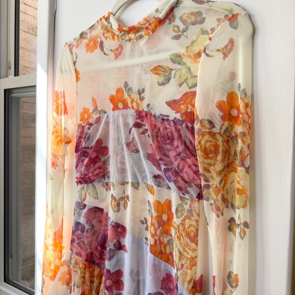 NWT Free People Main Event Mesh Floral Long Sleeve Mini Dress Cream Small - Picture 6 of 12